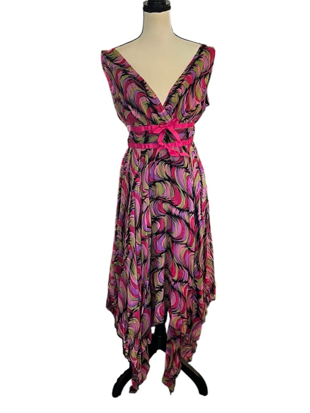 NWT Vintage Y2K Betsey Johnson New York Sheer Silk Handkerchief Hem Runway Dress - Picture 2 of 13